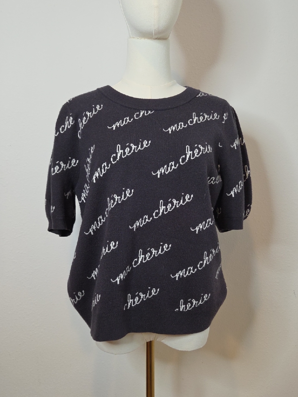 Maeve Grey Knit 'ma chérie' Short Sleeve Sweater